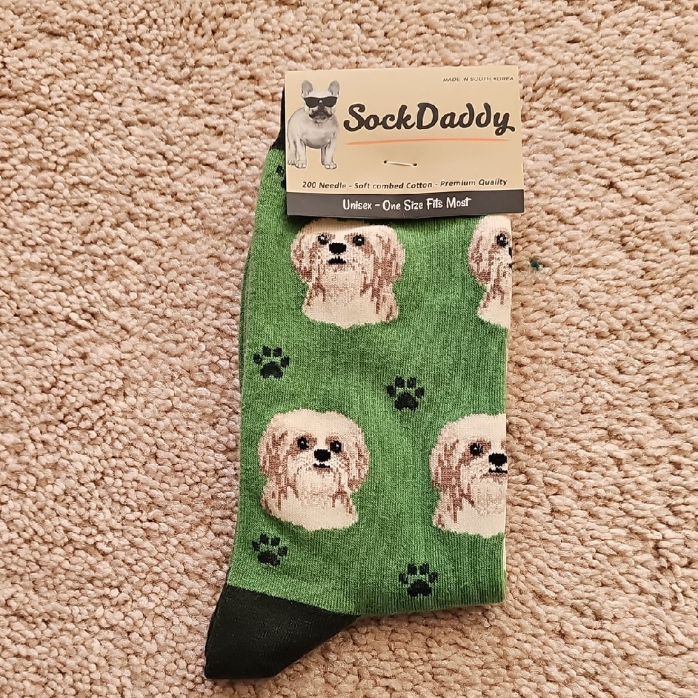 Shih Tzu Dog Pattern Green Socks